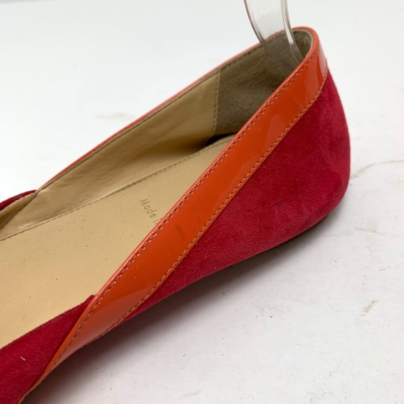 J CREW Made In ITALY Pink Orange Genuine Leather Suede Flats Bow Toe Shoes 6.5 - Picture 8 of 16